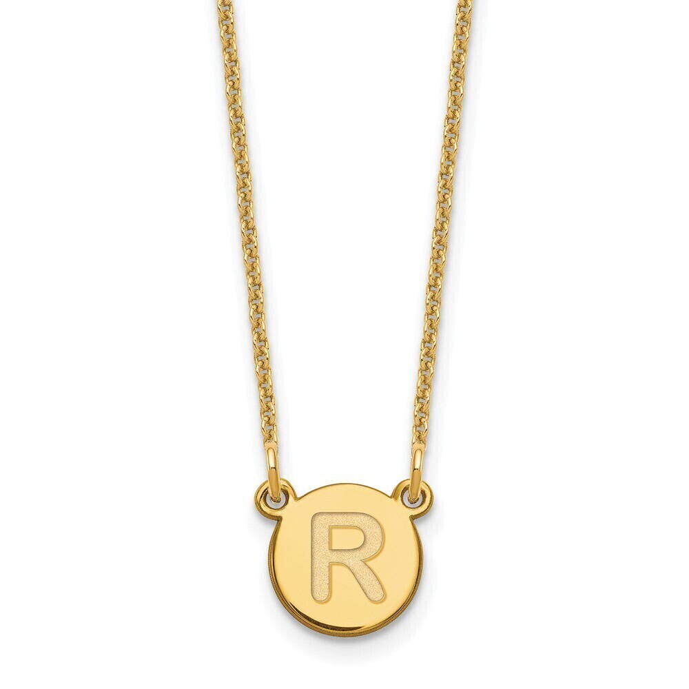 Kazi Luxury 14KY Tiny Circle Block Letter R Initial Necklace